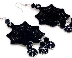 ​Handmade Halloween Black Spider Web Dangle Earrings​