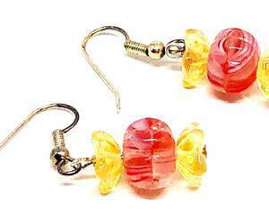 Handmade Red Gold Christmas Candy Beaded Earrings