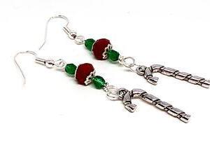 Handmade Red Green Christmas Candy Cane Charm Earrings