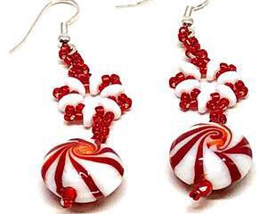 Handmade Red White Peppermint Candy Snowflake Earrings