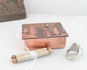 Hinge lid copper box with trees and hills on lid