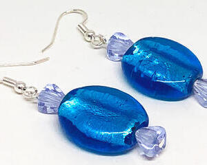Handmade Blue Oval Christmas Candy Beaded Earrings