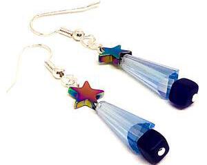 Handmade Light Blue Crystal Tree with Star Earrings