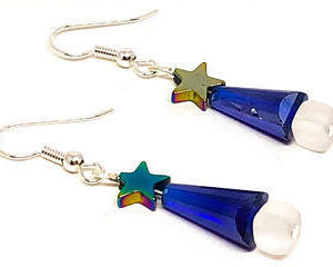 Handmade Medium Blue Crystal Tree with Star Earrings