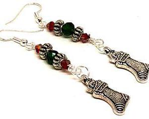Handmade Red Green Christmas Stocking Charm Earrings