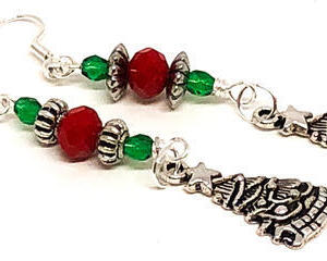 Handmade Red Green Christmas Tree Charm Earrings