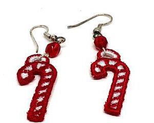 Handmade Red and White Lace Candy Cane Earrings