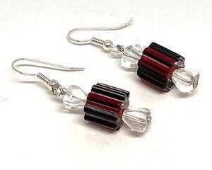 Handmade Round Christmas Candy with Red Black Stripes Beaded Earrings