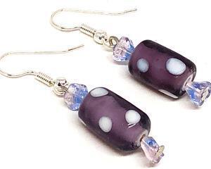 Handmade Small Purple Polka Dot Christmas Candy Beaded Earrings