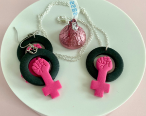 fireflyFrippery Feminist Fist Jewelry Set Scale