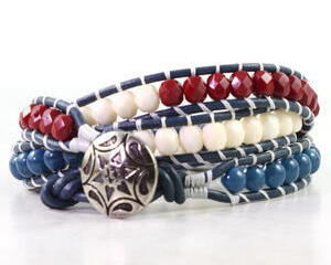 Red white and blue bracelet with silver star button