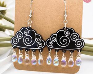 Black Raincloud with Raindrops Earrings Dangle Drop Style
