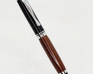 This Oxford Roller Ball pen with the Chrome and Black components accentuate the Bolivian Rosewood body of this pen