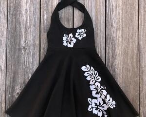 Black Hawaiian Luau Tropical Knit Dress