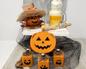 Jack O Lantern and candy corn tiered tray set.
