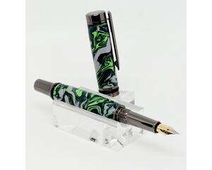 ​With its sleek, streamlined and elegant design, this fountain pen will make a gift of enduring beauty. This is perfect for those with smaller hands as it is slightly smaller than most rollerball and fountain pens. Posts on both ends with smooth multi entry thread style on cap end and a press fit on the back end. Includes Black ink cartridge, fountain pen ink refill pump and quality German Iridium nib. The body of the pen represents the celebrated football team, the Seahawks. A treasure and 12th man. The pen comes a gift box.