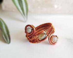 Copper wire wrapped three stone Labradorite Ring