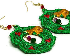 Handmade Green Christmas Wreath Dangle Earrings