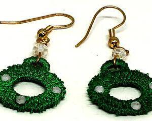 Handmade Green Lace Small Wreath with Rhinestone Earrings