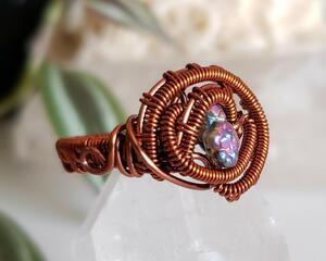 Titanium Quartz Copper Wire Wrapped Cocktail Ring