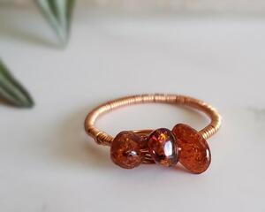 Amber and Copper Wire Wrapped Gemstone Ring
