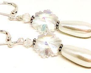 Handmade Crystal Snowflake Pearl Drop Earrings