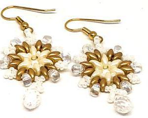 Handmade Gold Cream Drop Snowflake Earrings