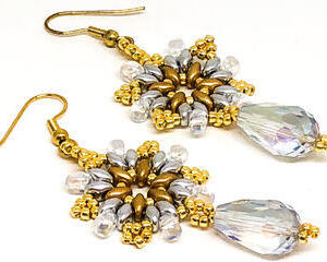 Handmade Gold Silver Crystal Snowflake with Crystal Drop Earrings