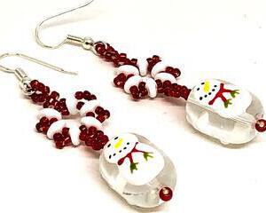 Handmade Red White Snowflake with Painted Snowman Earrings