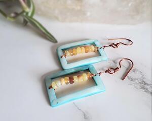 Opal and Mother of Pearl Copper Earrings