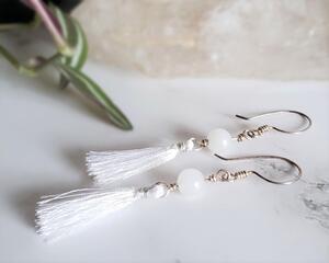 Fine Silver Milk Quartz Tassel Earrings