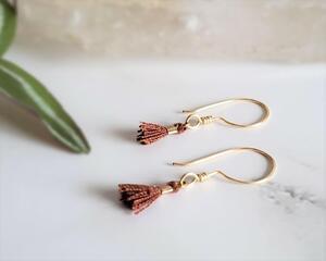 Tiny Brown Tassel Gold Sterling Silver Earrings