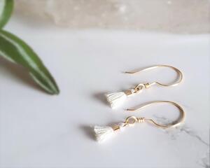 Tiny Beige Gold Sterling Silver Tassel Earrings