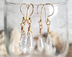 Crystal Spear Point Gold Sterling Silver Earrings