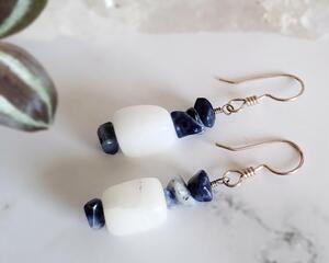 White Calcite and Sodalite Sterling Silver Earrings