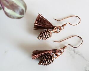 Pinecone Tassel Copper Earrings