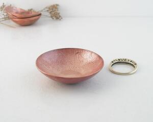 Tiny clear transparent enamel on textured Copper Trinket Dish Ring Dish