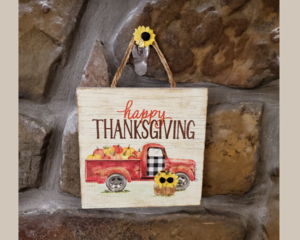 Hanging red truck thanksgiving sign