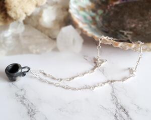 Sterling Silver Black Teacup Necklace