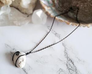 White Seashell Wrapped in Black Copper on a Black Tinted Copper Chain with Stainless Steel Toggle Clasp