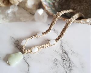 White Calcite and Green Serpentine Hemp Necklace