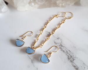 Blue Chalcedony Sterling Silver Bracelet and Earrings Set