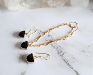 Black Onyx Sterling Silver Bracelet and Earrings Set