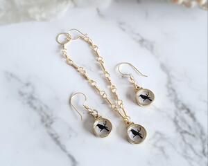 Gold Sterling Bird Earrings and Bracelet Jewelry Set