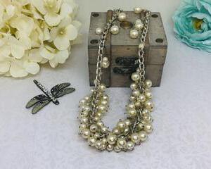 Handmade Pearl Cluster and Silver Chain Necklace