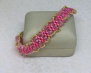 Think Pink Cancer Awareness Gold Crystal Superduo Bracelet