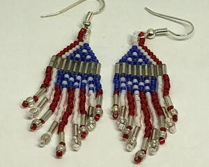 Red White Blue Flag Fringe Beadweaving Earrings