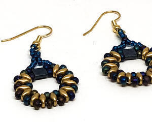 Small Blue Gold Super Duo Circle Earrings