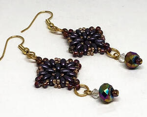 Handmade Purple Diamond Drop Beadweaving Earrings