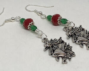 Handmade Green Red Christmas Bell Charm Earrings